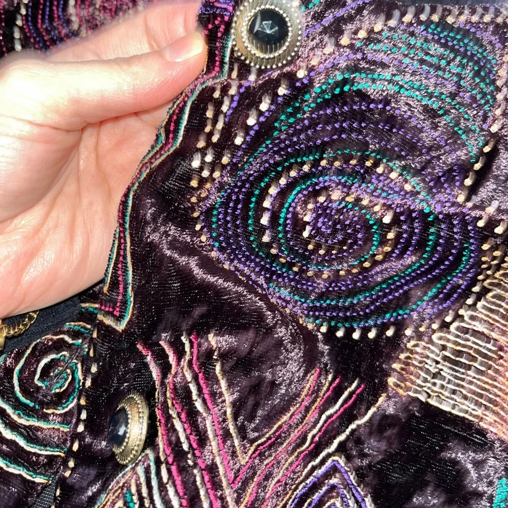 RARE 80s bomber jacket!!! Geometric shapes + velvet fabric - Picture 3 of 5